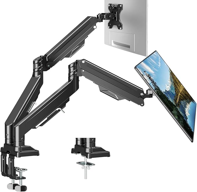 Dual Monitor Mount for Screens up to 43", Heavy Duty Ultrawide Dual Monitor Arm Holds 2.2-33lbs Each, Premium Gas Spring Adjustable Computer Monitor Stand for 2 Monitors, VESA Desk Mount