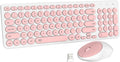 FD iK6630 Wireless Keyboard and Mouse Combo - 2.4GHz USB Cordless, Cute Round Keys, Quiet and Slim Set for Laptop, Computer, TV, and Mac - Salmon Pink & White