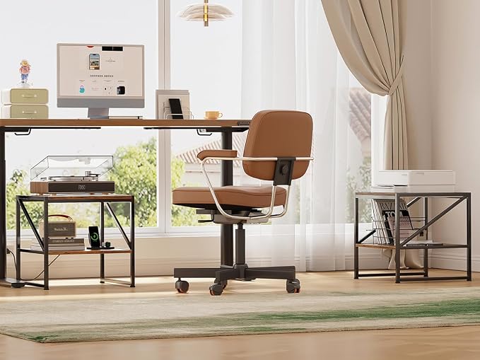 2-Tier Large Priner Stand with Charging Station, 20"×20" Under Desk Printer Table with Power Outlets and USB Ports for Office, Mini Fridge Stand, Storage Shelf for Scanner Fax Machine, Rustic Brown