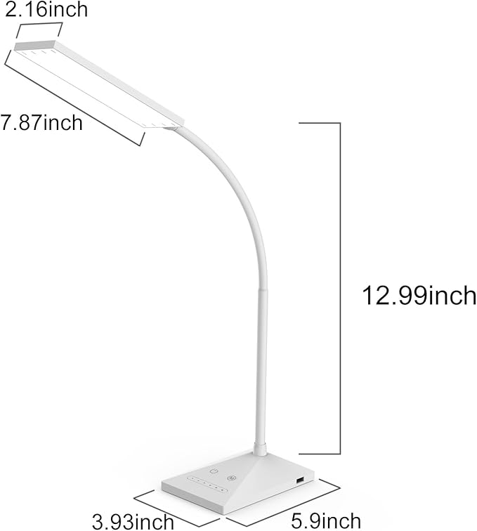 RAOYI LED Desk Lamp, 12W Dimmable Table Lamp Eye-Caring Reading Light with USB Charging Port Touch Control 5 Color Modes 7-Level Brightness Adjustable for Office Home Bedroom (White)