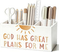 Boho Christian Kids Pen Pencil Holder for Desk, Boho Classroom Decor, God Has Great Plans for Me Bible Verse Wooden Box Sign Decorations for Kids Room Bedroom Playroom Desk Tabletop