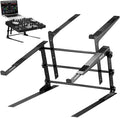 Pyle Portable Dual Laptop Stand - Standing Table with Adjustable Height, Ergonomic Design & Anti-Slip Prongs for DJ Mixer, Sound Equipment, Workstation, Gaming & Home Use - PLPTS38, Black (Pack of 6)