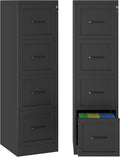 Small Metal 4-Drawer File Cabinet, Under-Desk Filing Cabinet, Black | Locking, Adjustable Hanging Rail, Fit A4, FC, Letter, Hanging File Folders for Home Office Storage Organization, 2PS