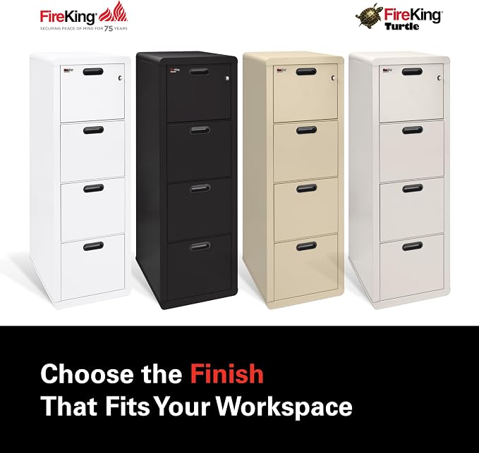 FireKing Turtle Contour - 4 Drawer Fire Safe File Cabinet with Key Lock - 1 Hour Fire Rated, UL Rated & Water Resistant Home Safe - Made in the USA Legal & Letter Filing Cabinet - Platinum