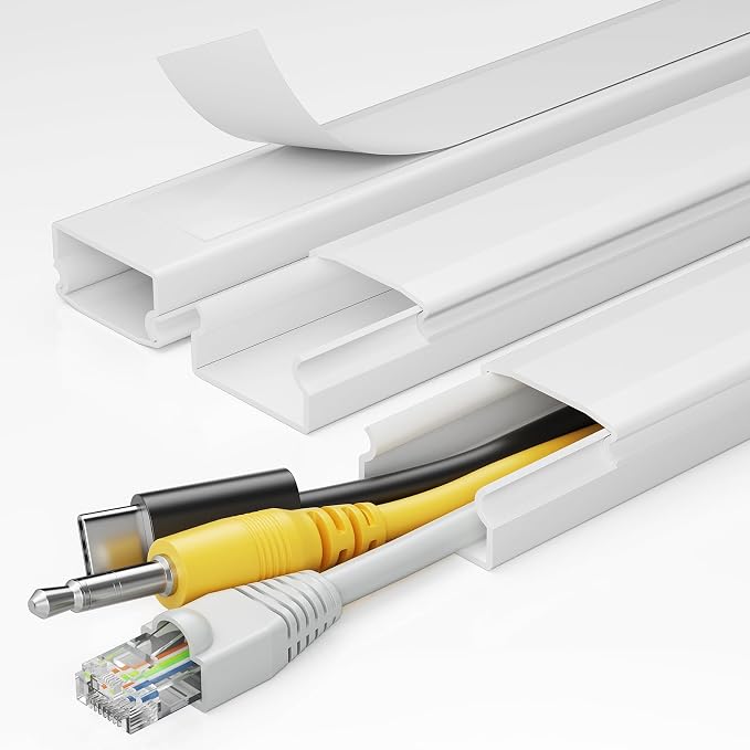 Yecaye Cord Hider, 42In Cord Covers for Wall Mounted TV, White Cable Management Kit, Wire Hiders and Concealer for Cords on Wall, W0.98in H0.51in, White
