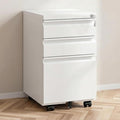 3 Drawer File Cabinet with Lock,Rolling Mobile File Cabinet with Wheels for Home Office,Under Desk Metal Filing Cabinet,Office Storage Organizer,Fully Assembled,White