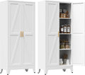 61" Tall Metal Pantry Cabinet, Kitchen Storage Cabinet with 2 Doors and 3 Adjustable Shelves for Kitchen, Living Room, Dining Room, Bathroom and Home, Office (White, 1PC)
