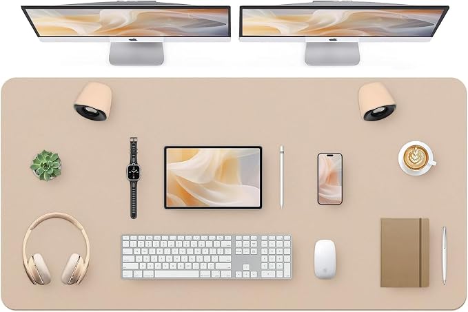 Bloss Extra Large Desk Mat 55" x 24", Non-Slip Dressing Table Cover Protector, Waterproof Student Study Desk Mat, PU Leather Computer Writing Desk Pad for Home Office and Decor - Beige