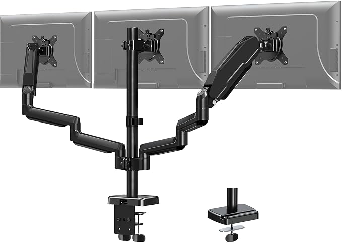 MOUNT PRO Triple Monitor Mount for 13-27 inch Screens, 3 Monitor Desk Mount, Height Adjustable Triple Display Stand, Full Motion Three Computer Arm Hold up to 17.6lbs Each, VESA 75x75, 100x100