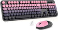 MOFII Wireless Keyboard and Mouse Combo, 2.4GHz Retro Typewriter Keyboard Full Size, Cute Wireless Mice, USB Dongle Plug and Play, for Laptop, PC, Desktop, Windows (Plum Pink Gradient Color)