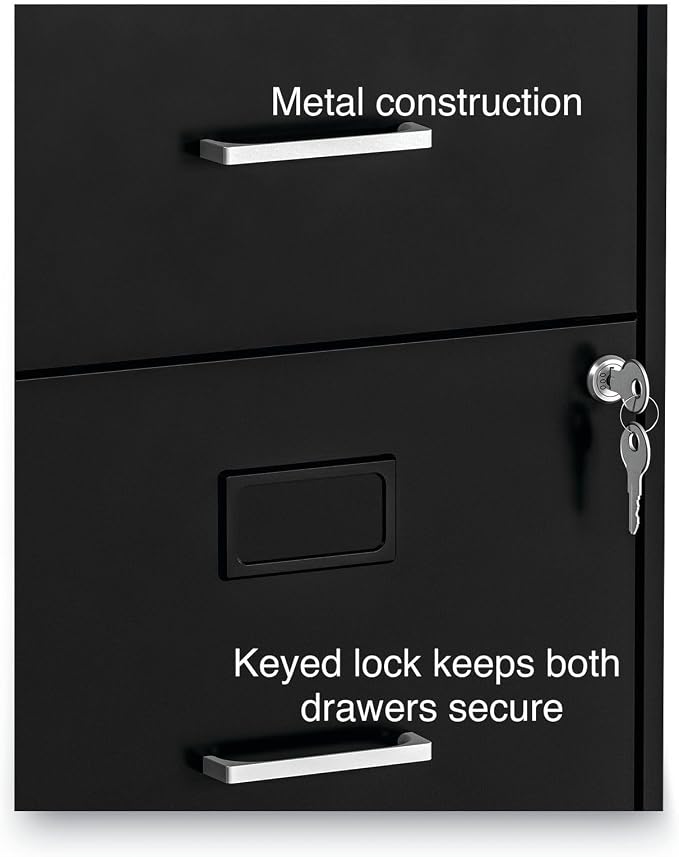 Alera Soho Vertical File Cabinet, 2 Drawers: File/File, Letter, Black, 14" X 18" X 24.1"
