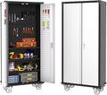 Garvee Cabinet Metal Storage Cabinet with Wheels, Heavy Duty Steel Rolling Organizer with Lockable Doors, Adjustable Shelves, Utility Garage Cabinet for Home, Office, Workshop, Laundry Room, Kitchen