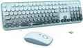 Wireless Keyboard and Mouse Combo Cute Colorful Keyboard and Mouse, Retro Typewriter Keyboard with 2.4GHz Plug & Play, for Windows 11/10/7, Laptop, PC (Blue)