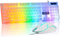 CHONCHOW LED Keyboard and Mouse, 104 Keys Rainbow Backlit Keyboard and 7 Color RGB Mouse, White Gaming Keyboard and Mouse Combo for PC Laptop Xbox PS4 Gamers and Work