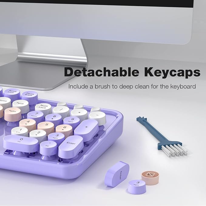 MOFII Wireless Keyboard and Mouse Combo,2.4GHz Retro Full-Size Keyboard with Number Pad and Cute Wireless Mouse for Computer PC Desktops Laptop WindowsxP/7/8/10 Purple Colorful