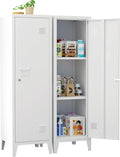 Metal Locker Storage Cabinet Locking Storage Cabinet with Door and Removable Shelves Narrow Storage Cabinet for Kitchen Pantry Bathroom (White)