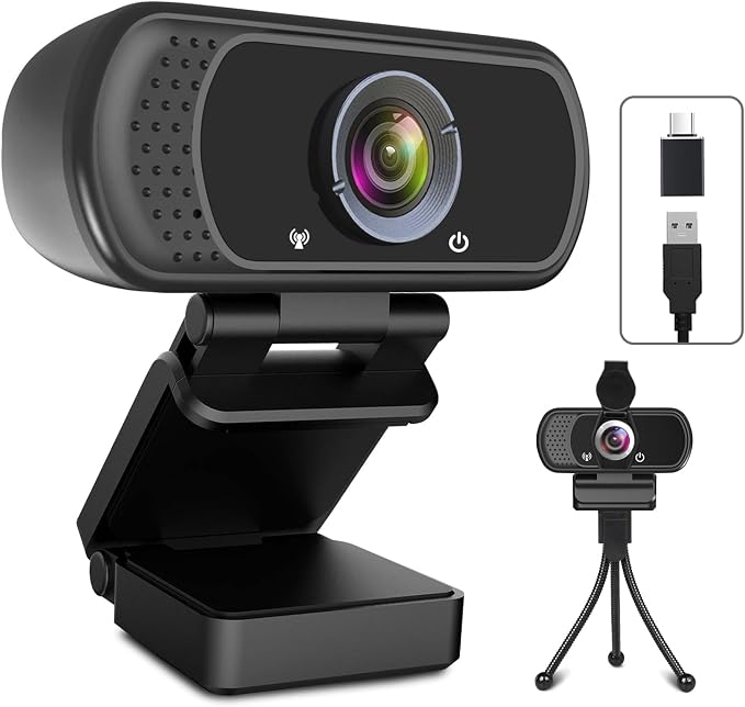 USB C Webcam for Switch 2 / PC: 1080P HD Web Cam with Mic,Computer Camera with Privacy Cover & Tripod Stand for MAC Desktop Laptop, Wide Angle Webcam Pro Streaming Web Camera for Skype/Teams/Webex