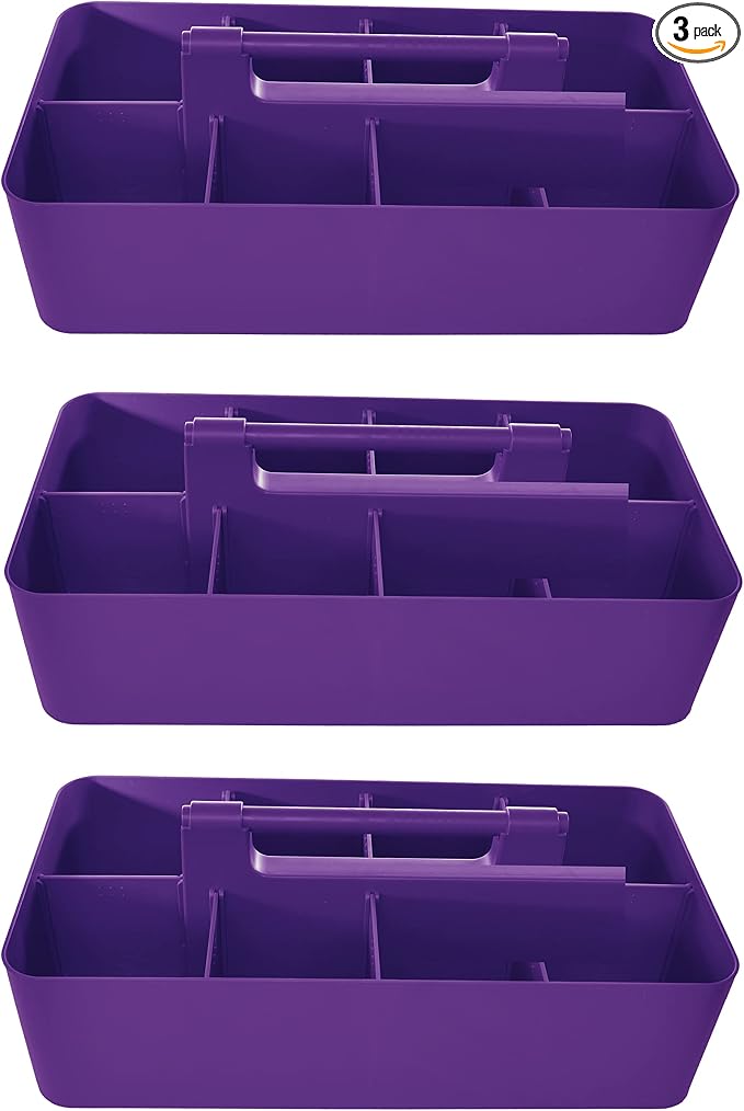 -Large Portable Caddy, DIY Dividers, 8 Compartments, School Office Supplies Home Business Organizer,Portable Basket with Handle Made in USA (3 PACK, Royal Purple)
