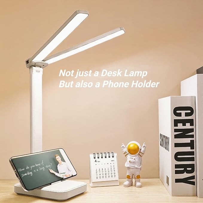 LuxLumin White Desk Lamp for Home Office,Portable Small Desk Lamp with 3 Lighting Modes, Battery Operated Rechargeable Desk Light for Kids, Reading,Studying,Dormitory, White