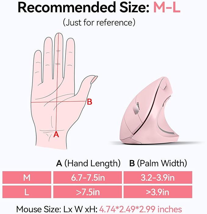 TECKNET Ergonomic Mouse, Wireless Bluetooth Vertical Mouse, 4800 DPI Optical Tracking, 6 Adjustable DPI, Quiet Clicks, 2.4GHz with USB A Receiver, 12 Months Battery, 6 Buttons, Wide Compatibility