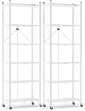 ALANNG 73.6 Inch Folding Bookshelf, 6 Tier Metal Bookcase and Bookshelves, Tall Shelves for Living Room Office Bedroom, Heavy Duty Book Shelve Free Standing Open (White, 2PACK)