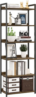 NUMENN Bookshelf, 6 Tier Bookshelves, Home Office Bookcase Shelf Storage Organizer, Free Standing Storage Shelving Unit for Bedroom, Living Room and Home Office, Dark Walnut