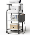 Tall Printer Stand with Charging Station, 4-Tier Mobile Cart, White | Adjustable Shelf for Home Office,Fits 3D Printer Shredder Scanner Fax