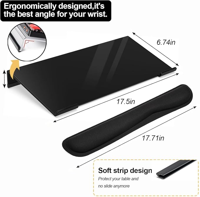 Keyboard Stand for Desk, 17 Inch Clear Ergonomic Keyboard Riser with Wrist Rest, Anti-Slip Silicone Strips, Sturdy Computer Keyboard Lift for Office Home Gaming Typing （Black）