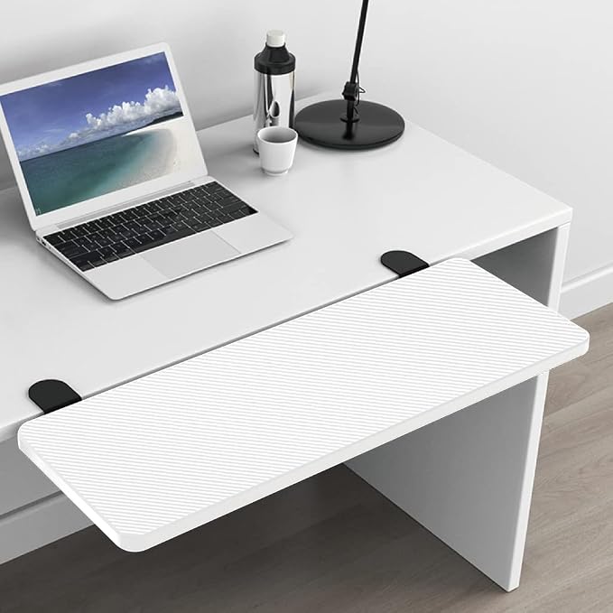 Ergonomics Desk Extender Tray, Suitable for Office. Foldable, Punch-Free Clamp on.Computer Keyborad Tray, Desk Extension Board (25.2"*9.45"(64cm*24cm), White Carbon Fiber)…