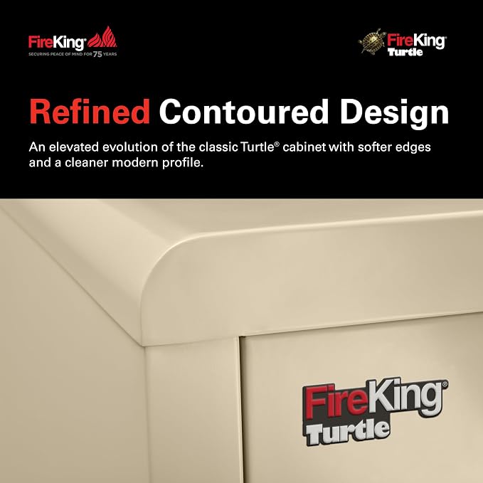 FireKing Turtle Contour - 2 Drawer Fire Safe File Cabinet with Key Lock - 1 Hour Fire Rated, UL Rated & Water Resistant Home Safe - Made in the USA Legal & Letter Filing Cabinet - Parchment