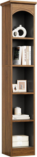 LITTLE TREE 70.9" Tall Bookshelf, 5-Tier Open Bookcase with Cubes, Bookshelf with Storage Space, Freestanding Narrow Bookcase for Home Office, Brown, 1 Pack