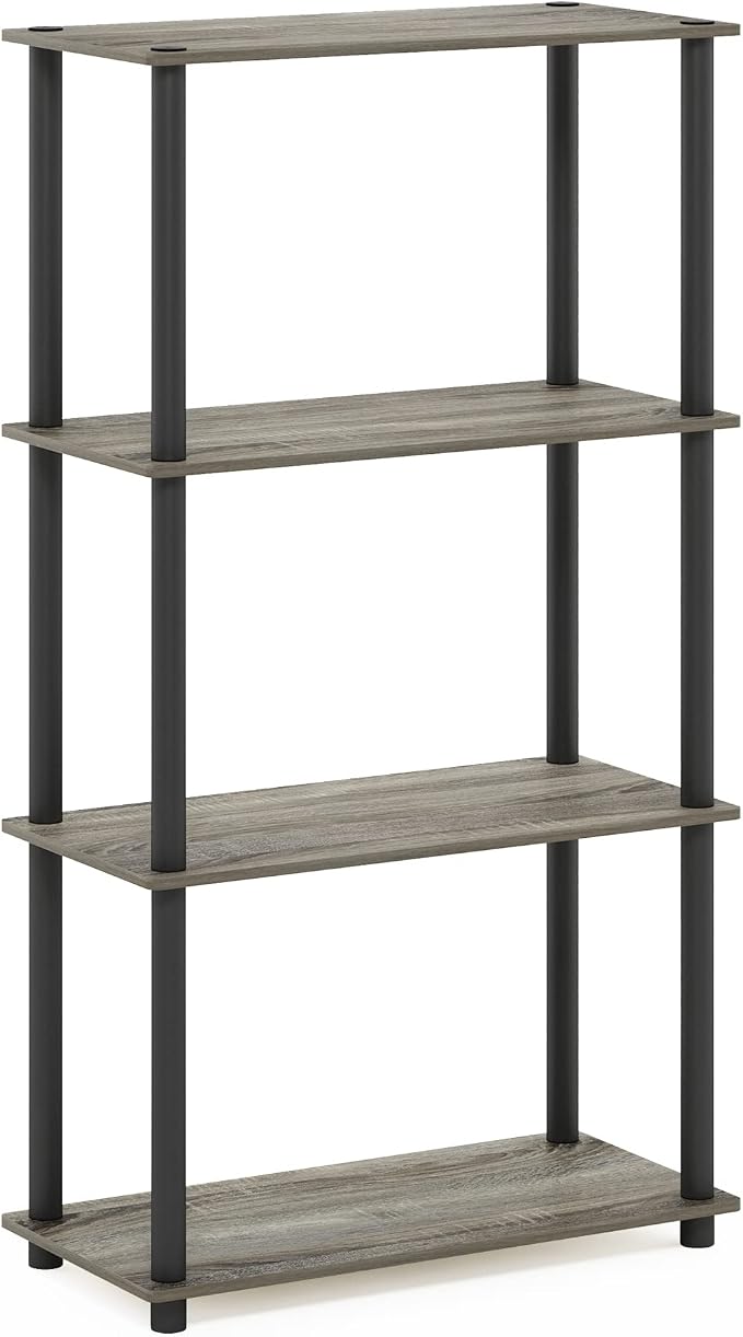 Furinno (99557GYW/BK) Turn-N-Tube 4-Tier Multipurpose Shelf Display Rack - French Oak Grey/Black