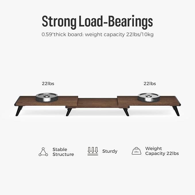 loukin Dual Monitor Stand Riser for Desk, 43.6"*8.2"*3.2" Large Computer Stand for 2 Monitors, Laptop, Printer, Length and Angle Adjustable Computer Shelf, Home Office,Max 43.6" Length(Brown)