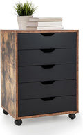 5 Drawer File Cabinet, 26.5" Vertical Filling Cabinet for Home Office, Under Desk Office Drawer Organizer, Universal & Lockable Casters, Rolling Printer Storage Rack