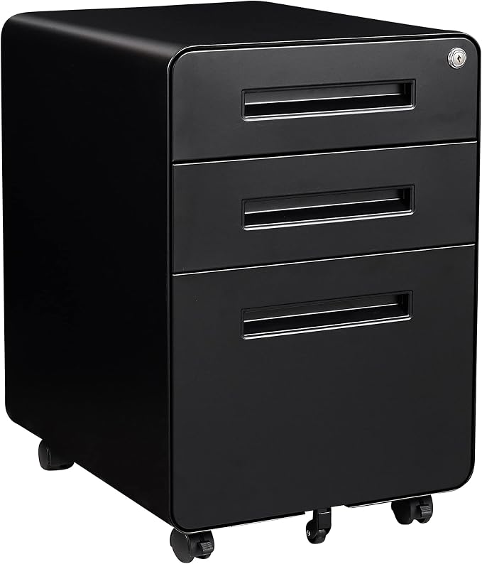 Letaya File Cabinet, 3 Drawer Filing Cabinets for Home Office with Lock Mobile Under Desk Fully Assembled Cabinet (Black)
