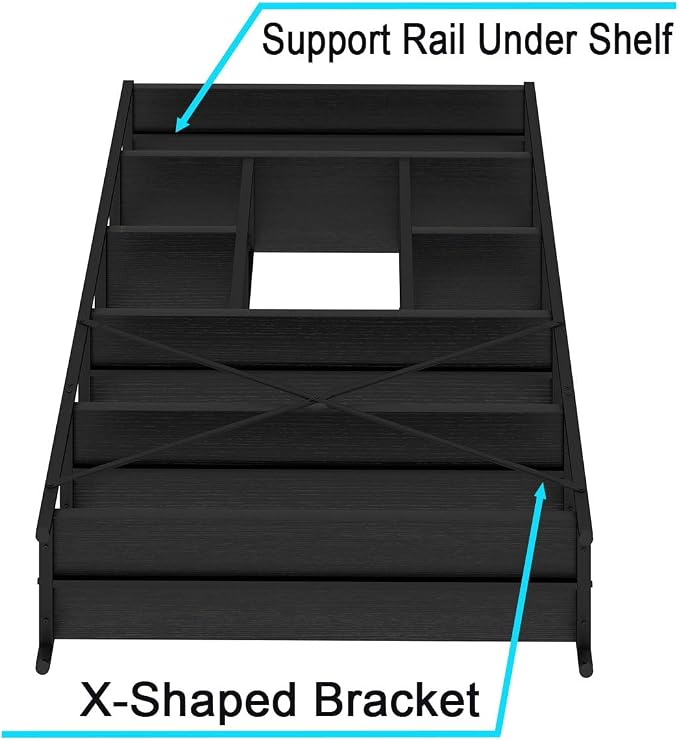 LVB 6 Tier Tall Black Bookshelf, Modern Large Wide Book Rack Storage, Industrial Wood Metal Etagere 6 Shelf Bookcase, Farmhouse Open Display Book Shelf Organizer for Bedroom Living Room Office, Black