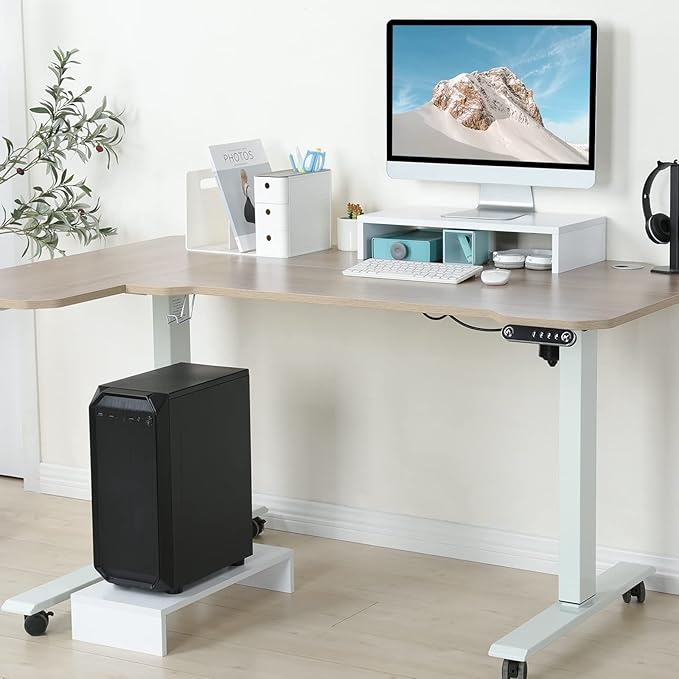 TEAMIX 2 Pack White Monitor Stand Riser - 20 inch, Wooden Desktop Stand for PC/TV/Laptop/Printer, Monitor Riser with Storage, Computer Stand with Keyboard Organizer
