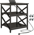 METYERRY Large Printer Stand with Power Outlet, with Height Adjustable Storage Shelf, 3 Tier Rolling Printer Cart with Industrial Wheels, 23.6 x 23.6 Inches Printer Table for Home Office,Black