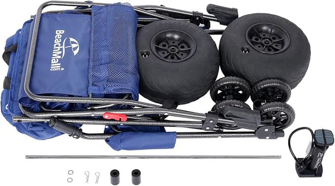 Ultimate Beach Cart with Balloon Wheels for Sand – Buggy Wagon with Big Wheels, Insulated Cooler Bag, Boogie Board & Umbrella Holder, 100 lbs Load Capacity