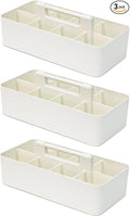 -Large Portable Caddy, DIY Dividers, 8 Compartments, Bathroom Organizer,Portable Basket with Handle Storage Organizer Modern Made in USA (3 PACK, Ivory)