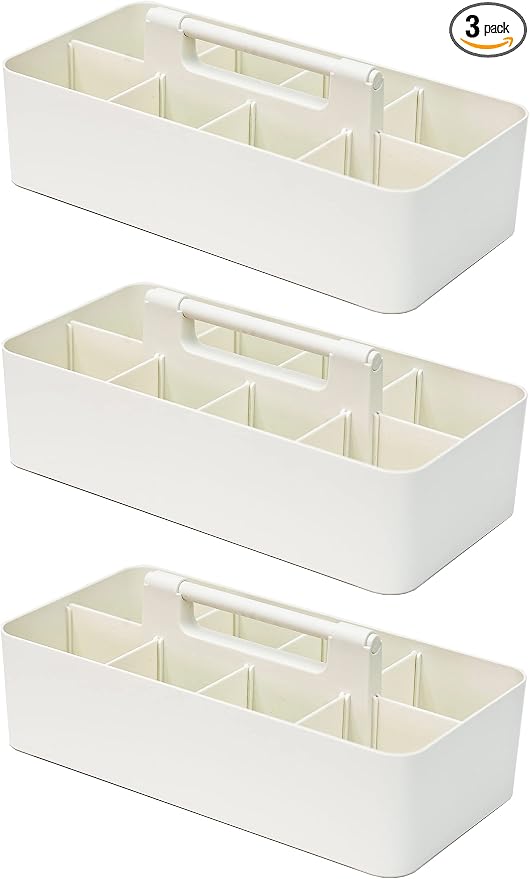 -Large Portable Caddy, DIY Dividers, 8 Compartments, Bathroom Organizer,Portable Basket with Handle Storage Organizer Modern Made in USA (3 PACK, Ivory)