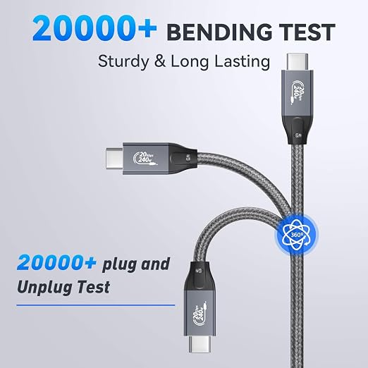ULT-WIIQ 15FT USB C to USB C 3.2 Gen 2 x 2 Video Cable for Portable Monitor, 4K@144/120/60Hz 8K Display Cable, 20Gbps Data Transfer, PD 3.1 240W Fast Charging, for iPhone 17, MacBook, SSD, CarPlay