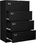 BYNSOE 4 Drawer Filing Cabinet with Lock Metal Lateral File Cabinet Office Home Steel Lateral File Cabinet for A4 Legal/Letter Size Wide Metal Cabinet Locked,Assembly Required (4 Drawer, Black)