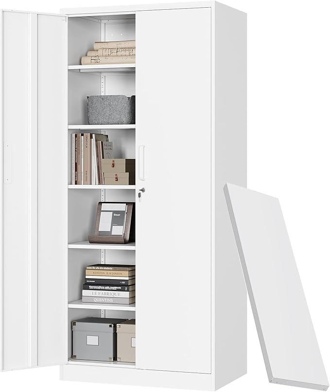 Letaya Metal Storage Cabinet with Lock Door Adjustable Shelf,72" Steel Lockers for Office, Home,School,Kitchen,Garage Tool Utility Cabinet (2 Door-White)