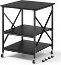 Warmiehomy 24"x24"x30" Large Printer Stand with Storage, 3 Tier Rolling Printer Cart Table, Mini Fridge Stand with Wheels, Use for 3D Laser Printer Home Office, Black