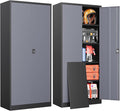 Metal Garage Storage Cabinets with Lock, 71" Tall Tool Cabinet with 2 Door and 4 Adjustable Shelves, Locking Garage Cabinets and Lockable Steel Locker for Home Office Warehouse-(Black Gray-71”H)