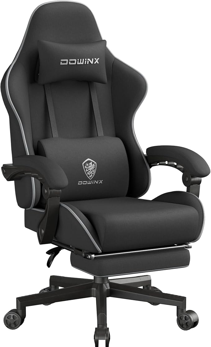 Dowinx Gaming Chair Fabric Big and Tall with Pocket Spring Cushion, Massage Game Chair Cloth with Headrest, Ergonomic Computer Chair with Footrest 350LBS, Black