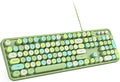 MOWUX Computer Keyboard Wired, Plug and Play USB Retro Round Typewriter Keyboard, Full Size Wired Keyboard with Foldable Stands for Laptop and Office PC- Green Colorful