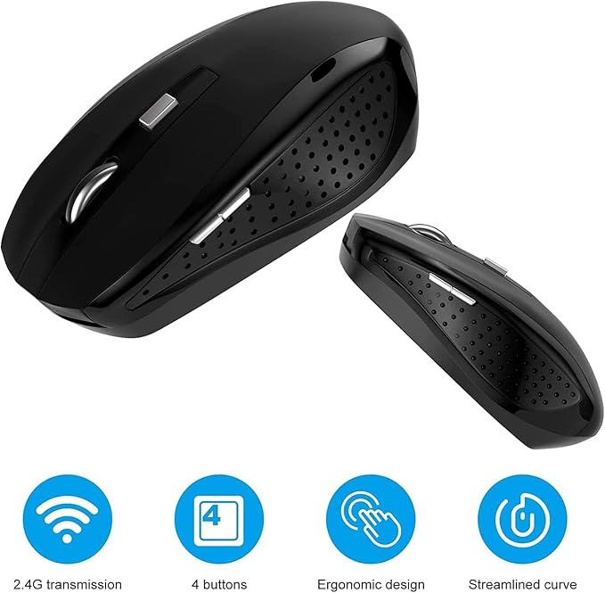 Guiheng Wireless Mouse, 2.4Ghz Wireless Computer Mouse 1200,6 Buttons with Nano Receiver for Laptop,PC,Chromebook,Computer,Notebook,Office (Battery not Included, Black)