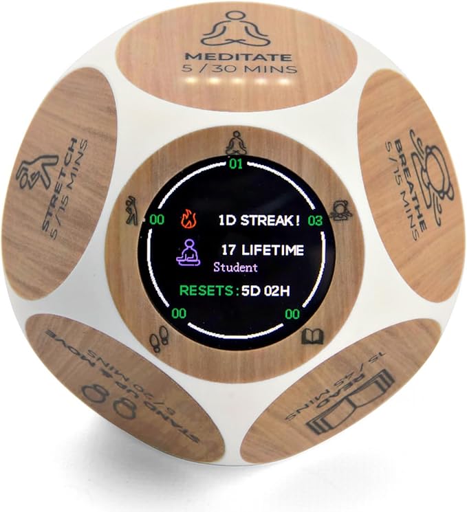 Mindsight Focused Activity Timer & Tracker | Promotes Work Life Balance & Productivity | Pomodoro 'Plus' w/ 5 Fixed timers + 5 curated Wellness Activities | Office Desk Accessory | Mindfulness | ADHD